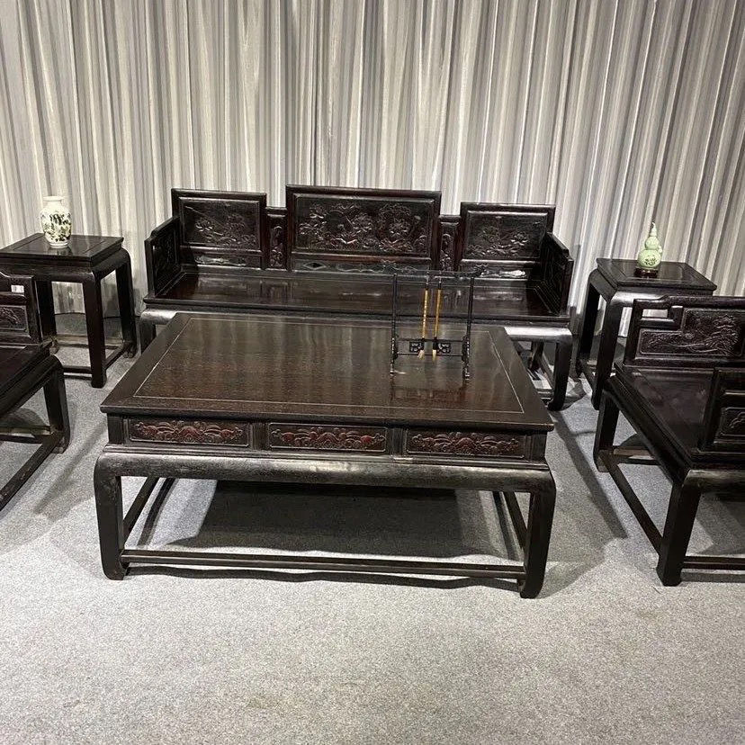 明清古典家具 非洲紫檀木 绍氏紫檀 荷花沙发六件套