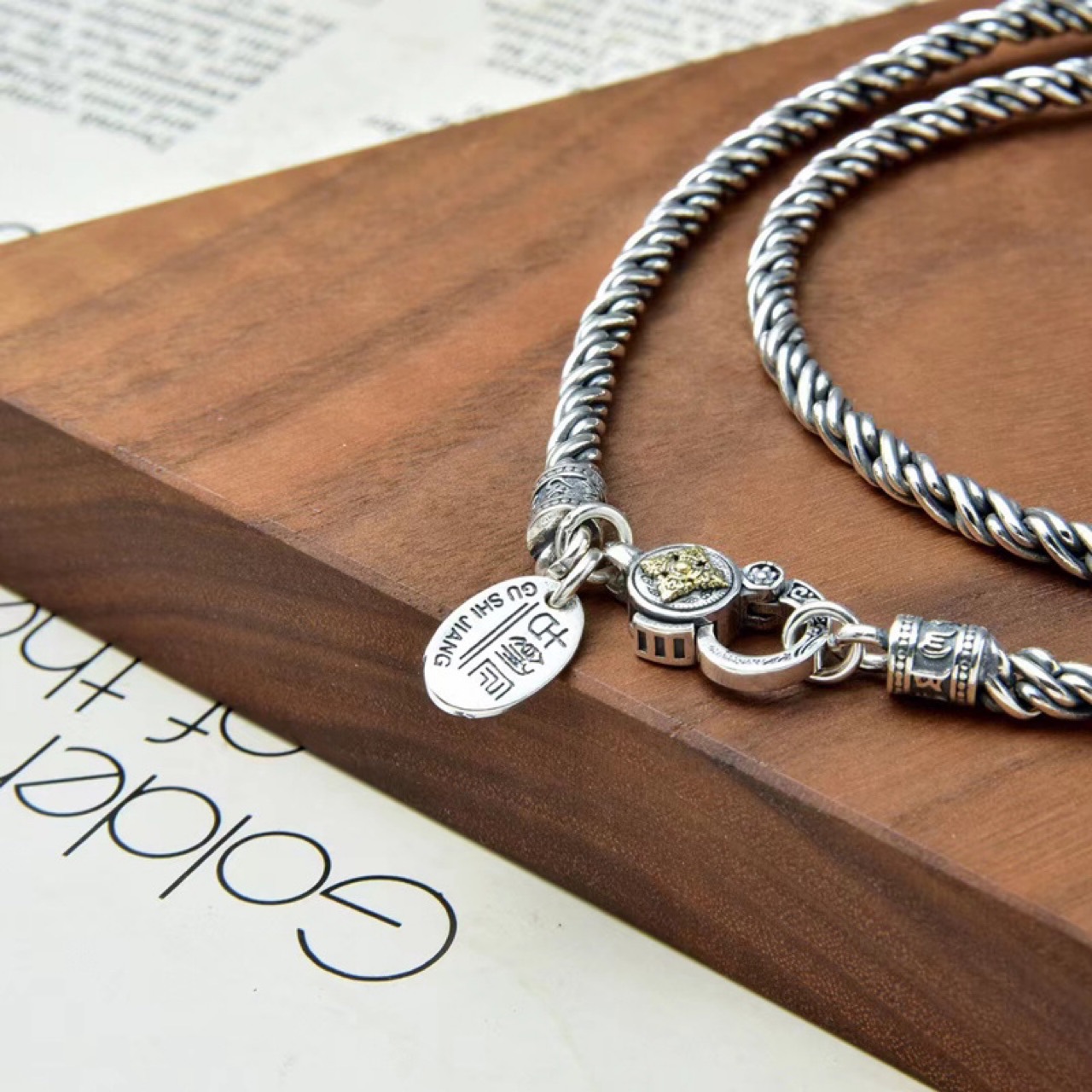 意大利4mm扭绳链s925纯银男士个性金刚杵民族风元素做旧男友银链