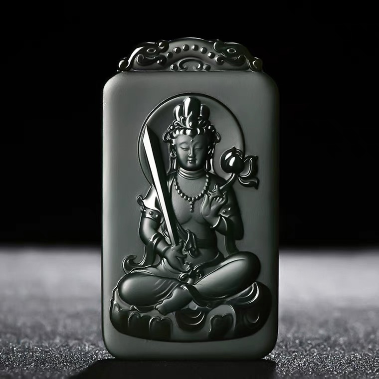 新疆和田玉吊坠虚空藏菩萨挂件生肖牛虎双面守护神观音玉石玉坠