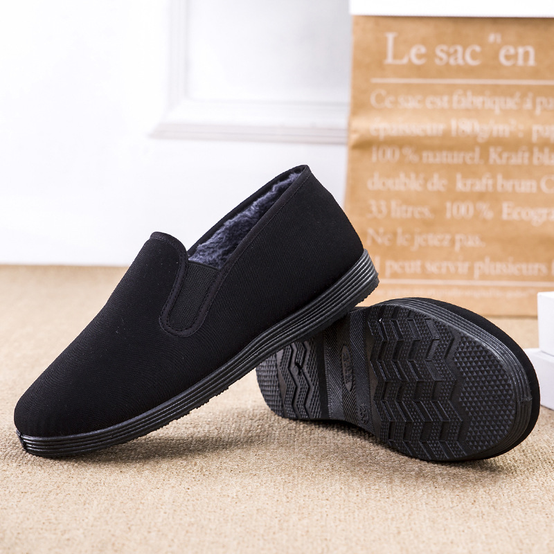 Autumn and Winter Old Beijing Cloth Shoes Fleece-lined Thickened Ermian Shoes Men's Plastic Soles Work and Driving Warm Middle-Aged and Elderly Slip-on