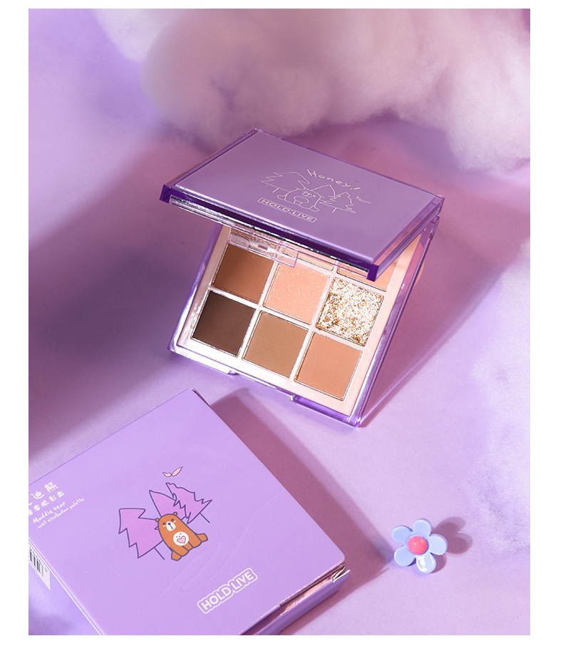 hold live麦迪熊薄雾眼影盘ins超火温柔系暖茶奶栗紫哑光亮闪眼影