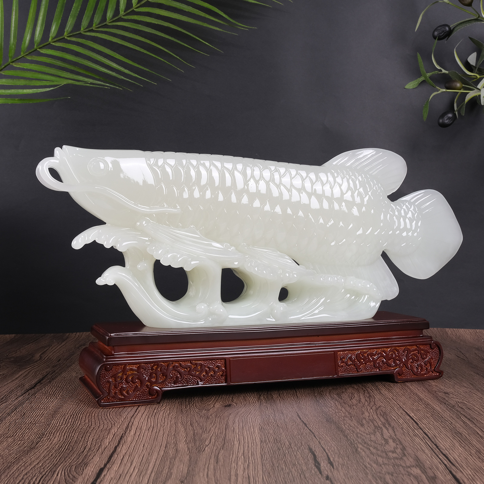 白玉金龙鱼摆件工艺品客厅办公室新居摆设酒店新店铺开业乔迁送礼