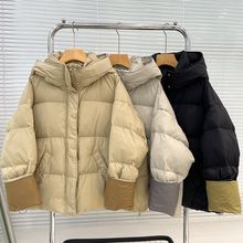 韩版羽绒服女短款加厚面包服2023冬新款连帽白鸭绒保暖外套