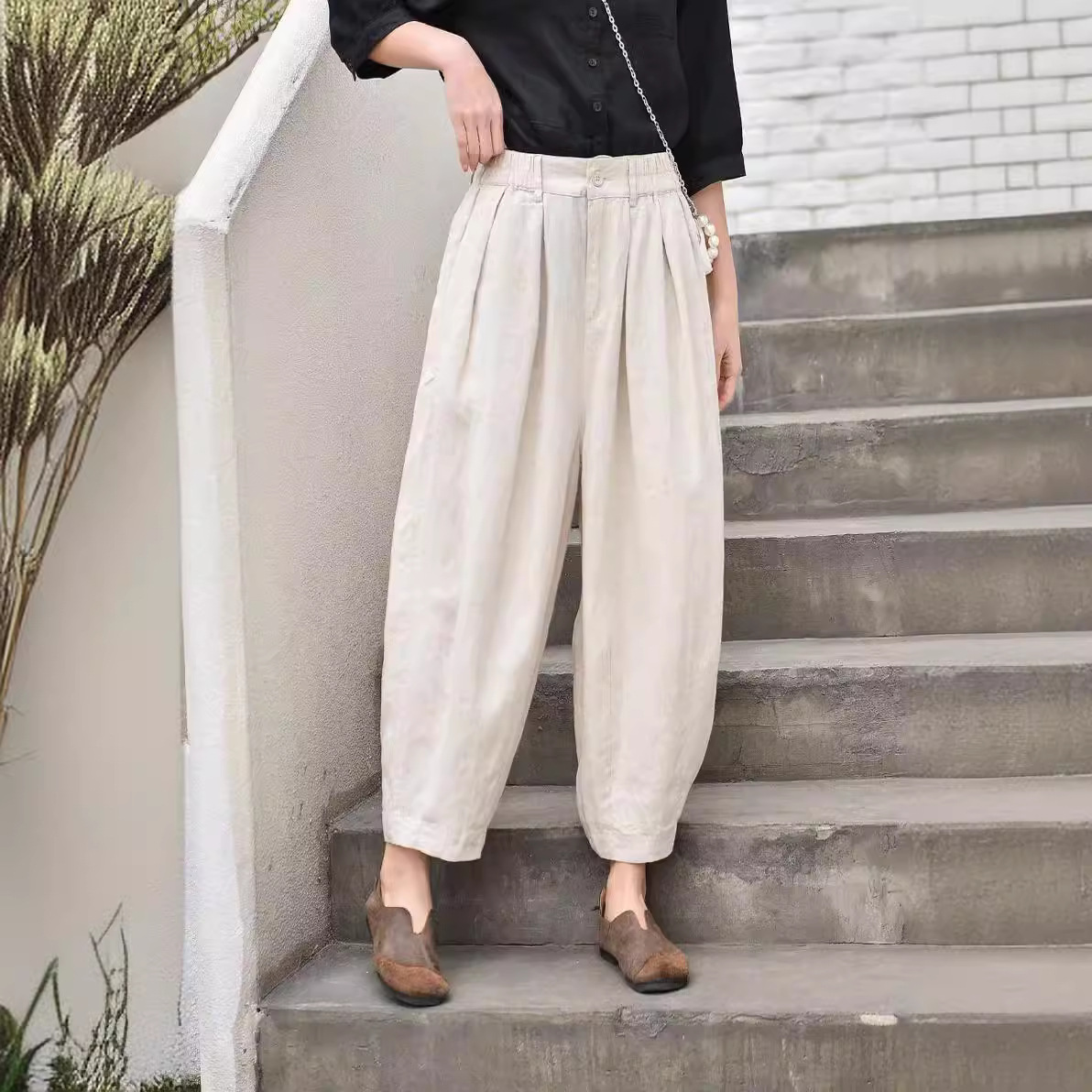 jtb912亚麻宽松休闲百搭直筒裤2024新款文艺简约遮肉显瘦九分裤夏