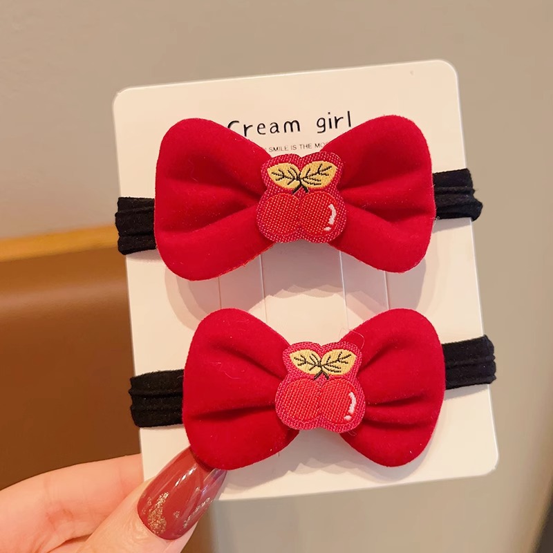 New Year Headband Internet Celebrity Red 2024 New Children's New Year Red Bowknot Hair Ring Rubber Band Hair Accessories Headband