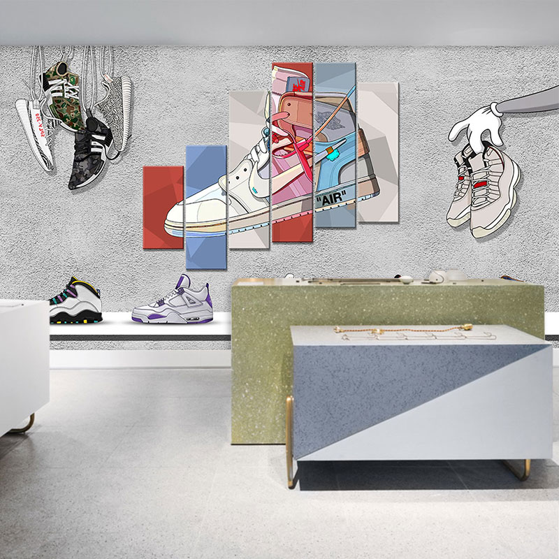 aj运动球鞋装修墙纸网红潮牌鞋店壁纸3d鞋子带货直播间装饰墙布