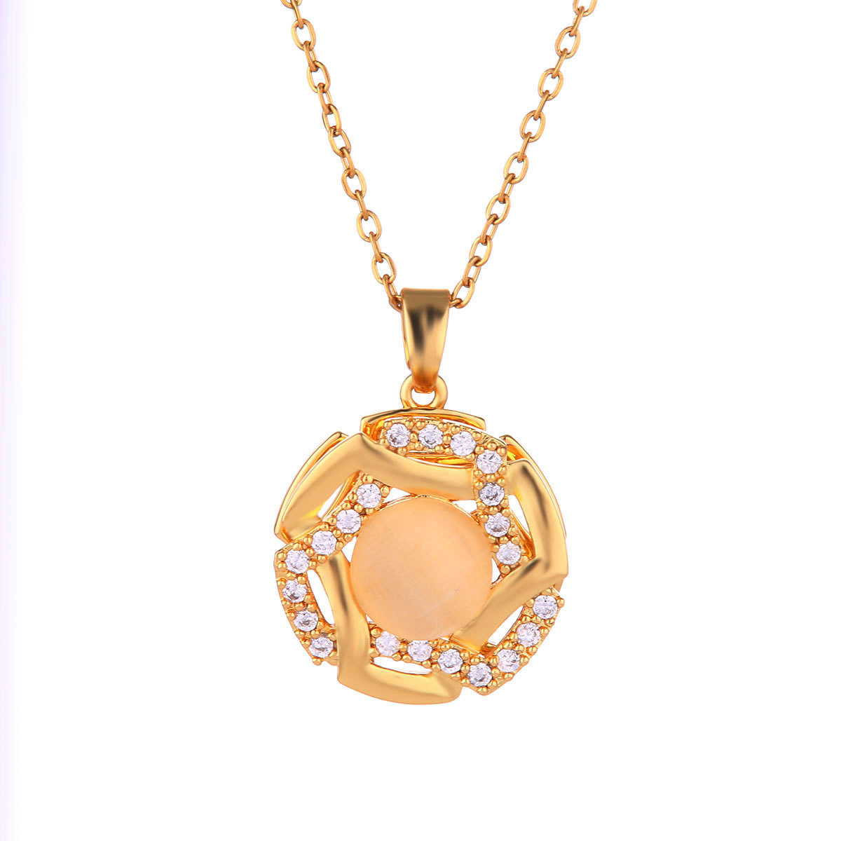 旋转幸运猫眼石吊坠个性小众设计钛钢项链ins风跨境欧美项链首饰