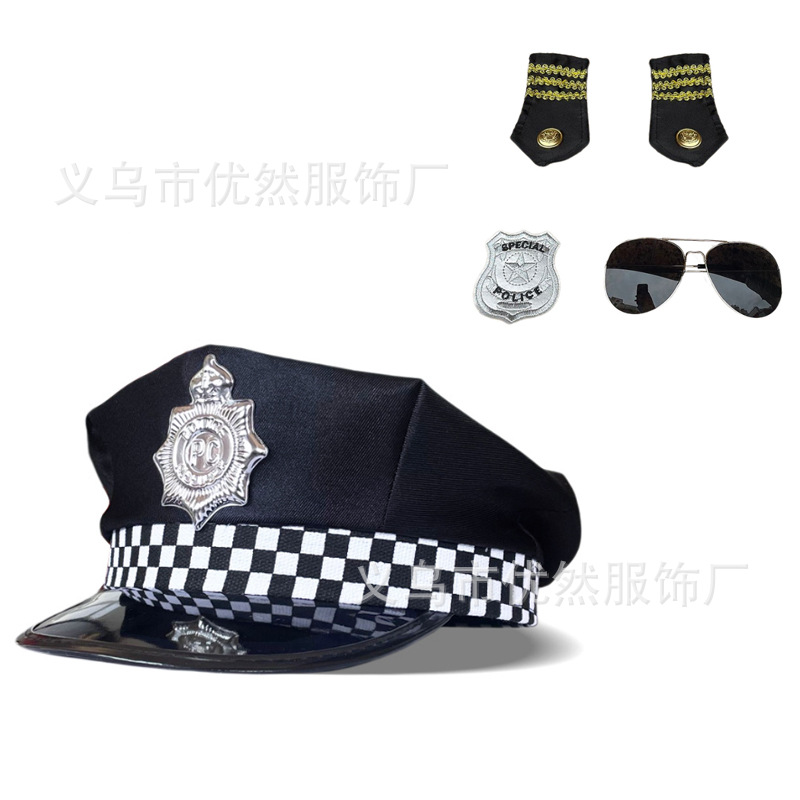 跨境成人警察帽八角平顶帽角色扮演趣味道具美国警察帽制服配饰