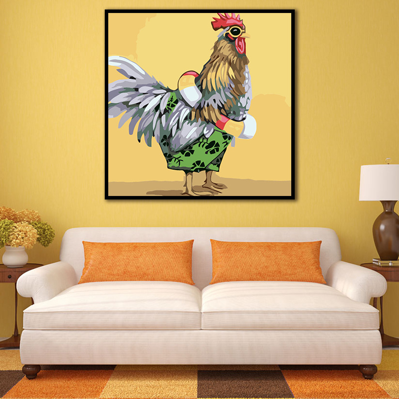 数字油彩画diy填色丙烯颜料动物 手绘创意礼物背景墙大公鸡装饰画