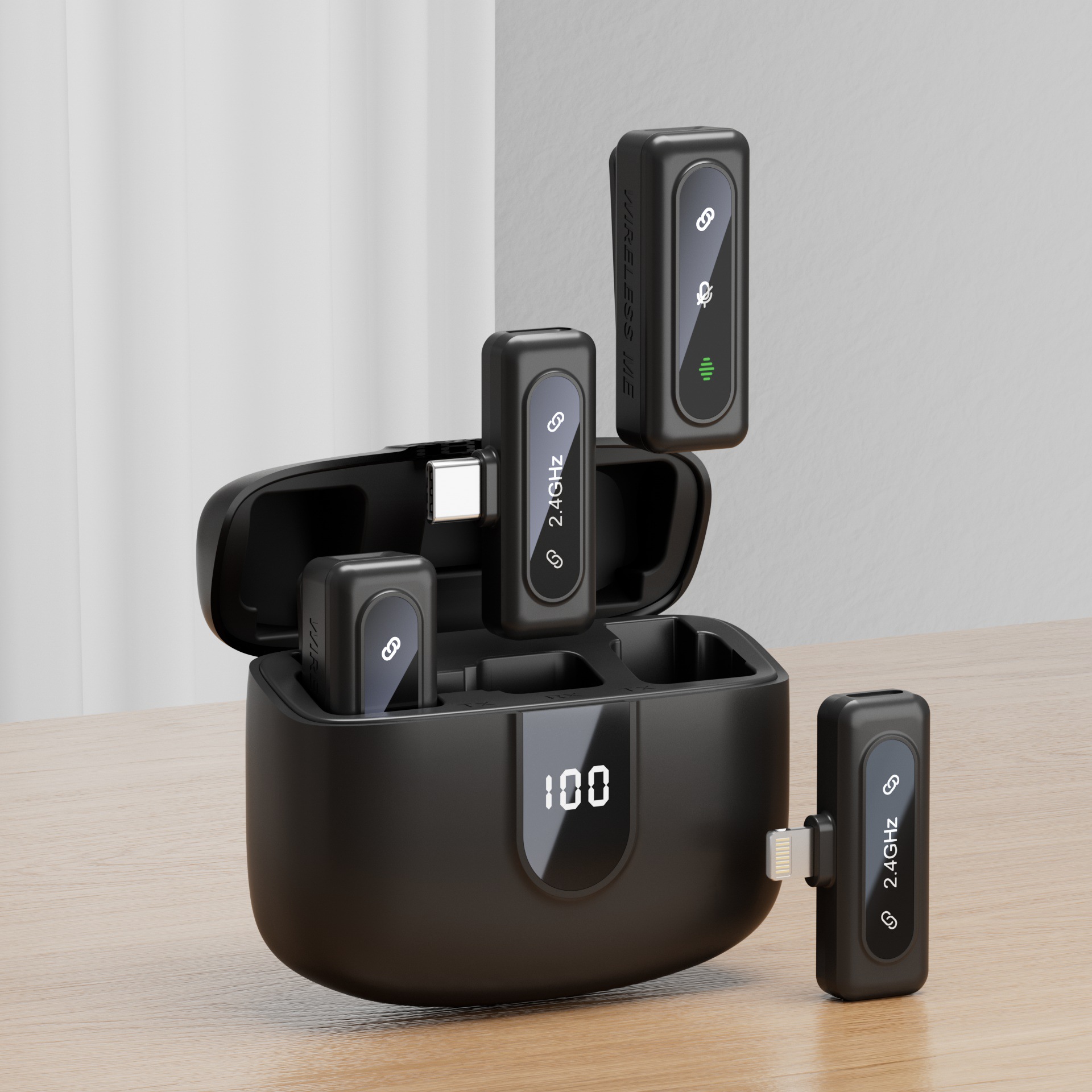 无线麦克风领夹式高清收音机仓充电长续航一拖二降噪夹领式收音麦