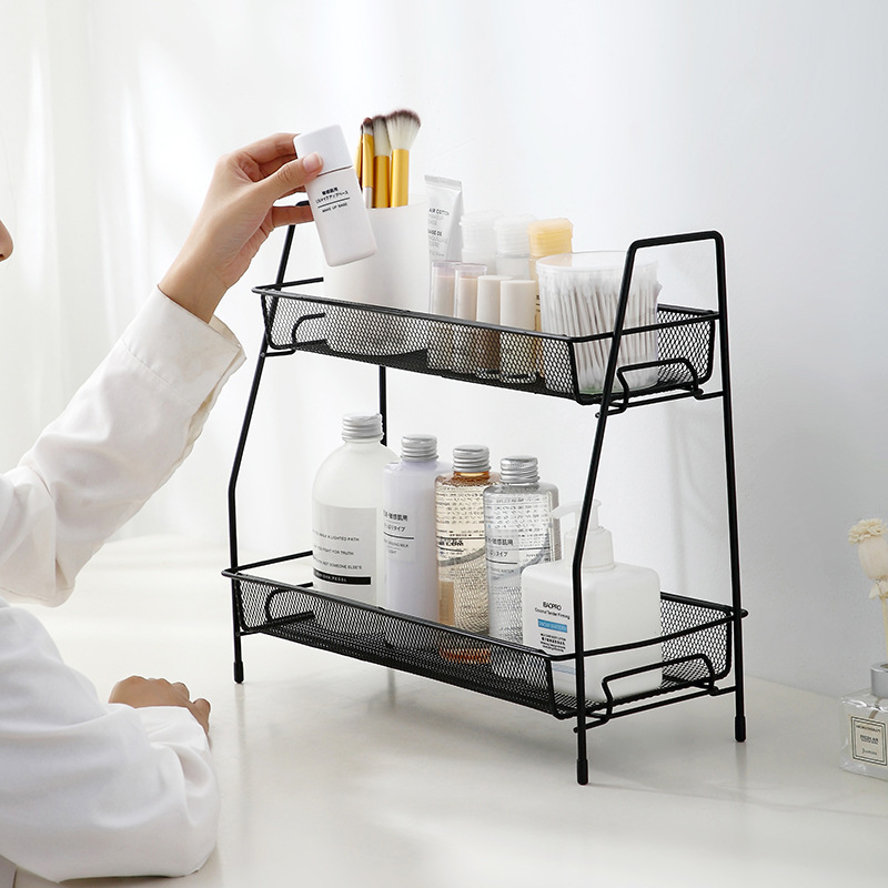 Double-Layer Multifunctional Organizing Storage Rack Nordic Ins Iron Desk Desktop Table Cosmetic Shelf