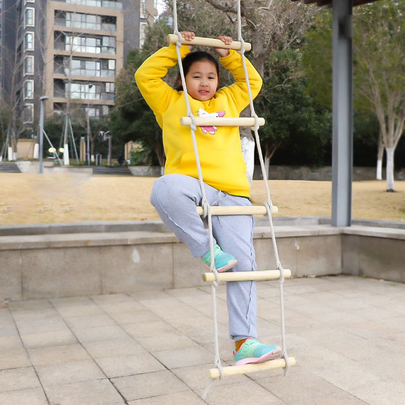 博海儿童六档木质爬梯pp绳款 儿童秋千室内荡秋千 攀爬梯户外软梯