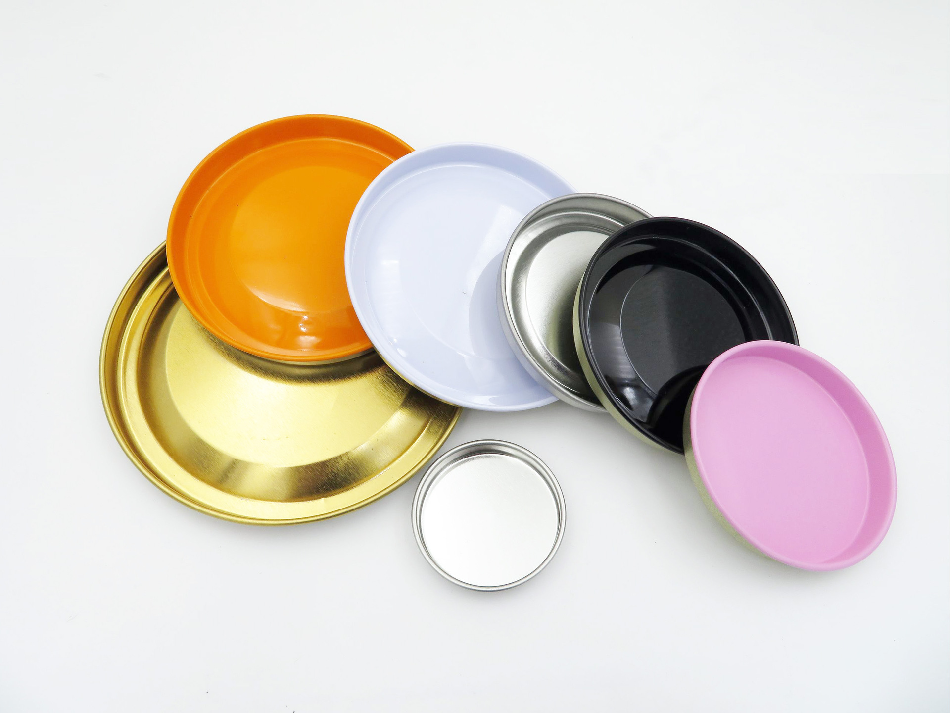 供应小口径平底内塞盖 免封口食品级马口铁盖 纸罐用粉色拍底盖