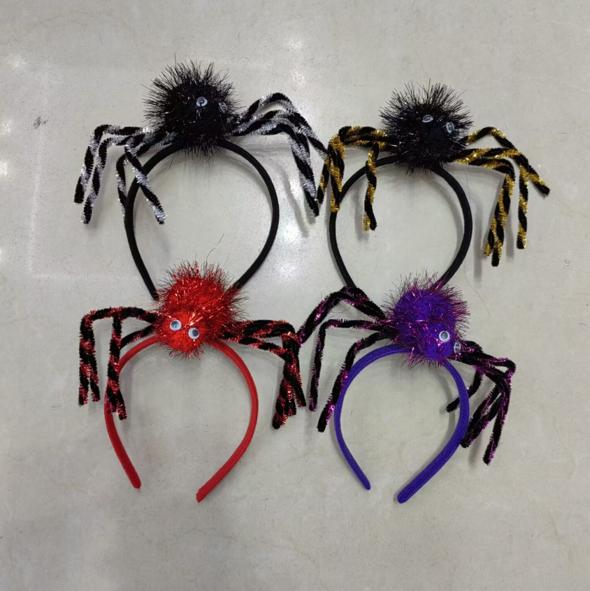 万圣节装饰道具立体蜘蛛发箍 鬼节毛绒蜘蛛人气道具节庆表演头箍