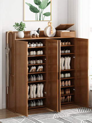 鞋柜门口玄关简易鞋柜鞋架置物架实木色立式多层轻奢鞋架储物架