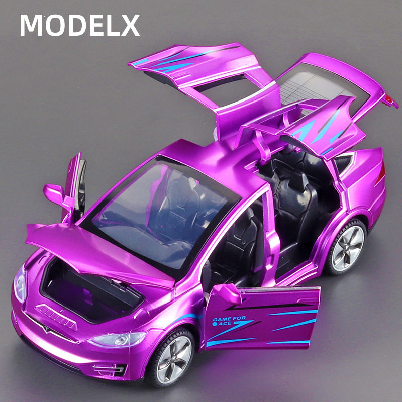 1:32 Simulation Tesmodelx Model Alloy Car Model Open Door Sound and Light Pull Warrior Children's Toys Cross-Border Wholesale