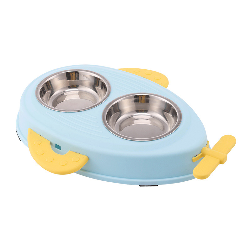 Dog Pet Cartoon Aircraft Double Bowl Cat Bowl Drinking Water Eating Pet Supplies Wholesale and Retail Dual-Use