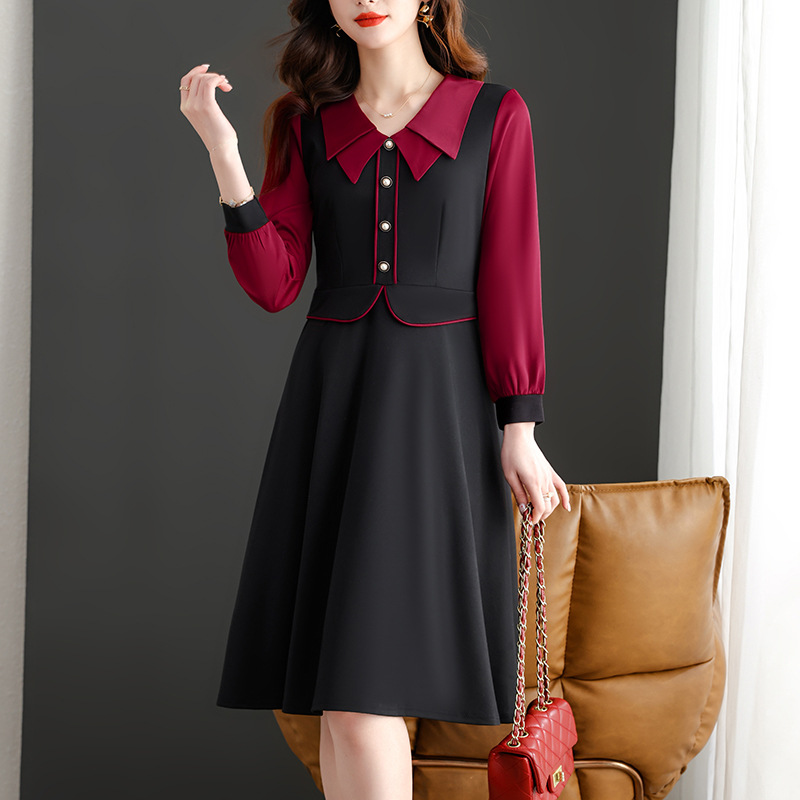 职场气质修身显瘦假两件套大码女装胖mm阔太太春秋新款长袖连衣裙