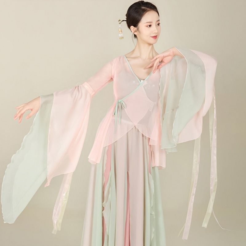 练功服古典舞蹈服女飘逸仙气身韵纱衣汉服上衣中国风演出服套装女
