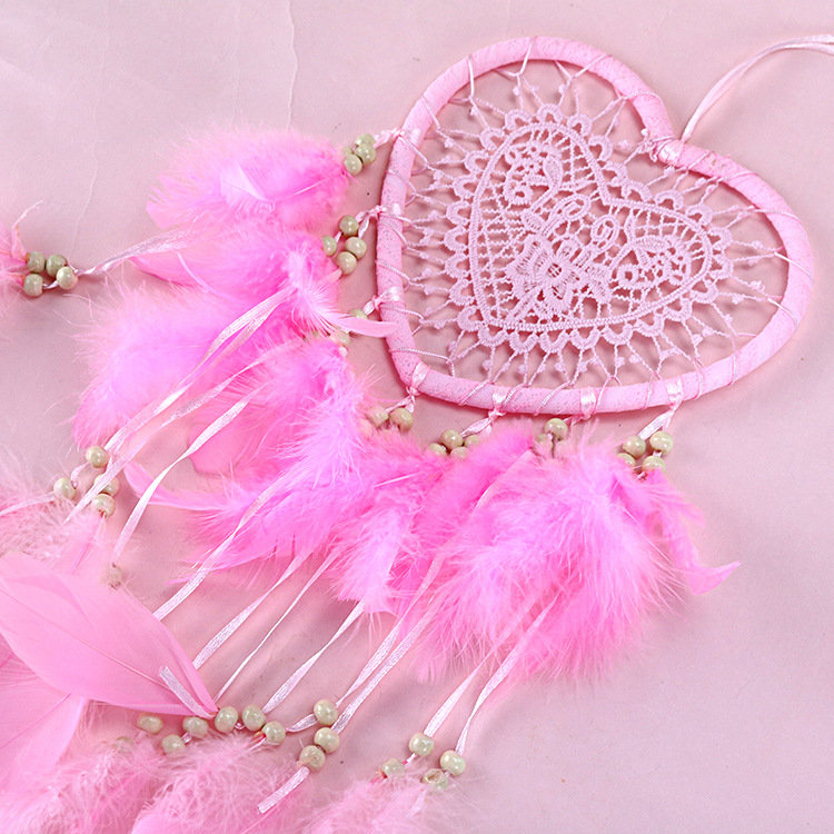 跨境亚马逊热款 粉色爱心捕梦网儿童壁挂装饰 房间墙壁挂饰捕梦网