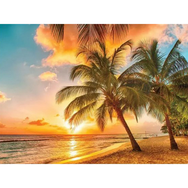 速卖通外贸新款钻石画批发海边椰树满钻贴钻简单卧室走廊装饰挂画