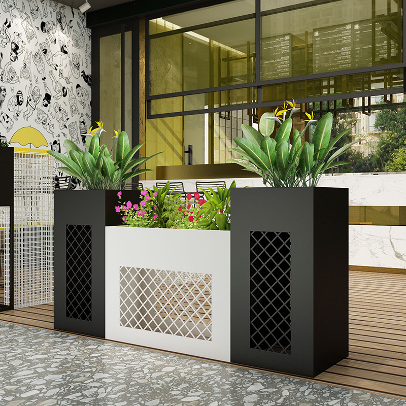 户外隔断铁艺花箱 步行街售楼部花槽围栏酒店商业广场镂空花箱