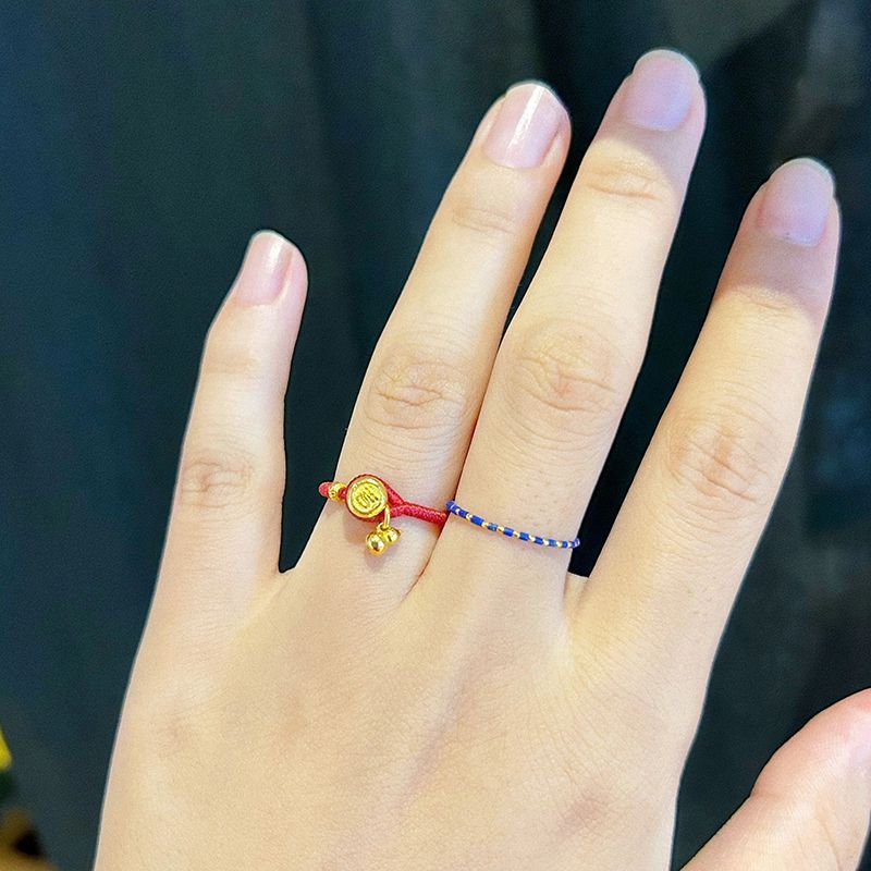 新款黄金色吉言戒指女925银转运珠本命年编织戒指生日礼物送女友