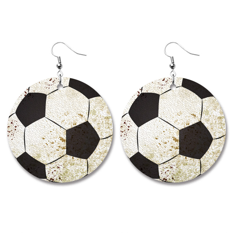 Baseball Basketball Football Volleyball Vintage Distressed Leather Earrings European and American Sports Style European Cup Ball-Shaped Earrings Ornament