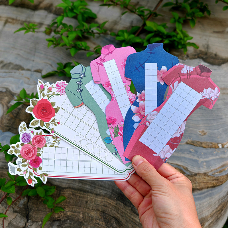 小清新鲜花创意母亲节书签纸diy女神旗袍硬笔书法作品纸田字格厚