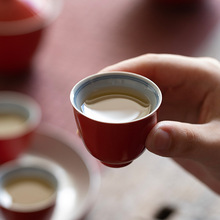 珊瑚红陶瓷茶杯家用品茗杯单个功夫茶道杯子个人专用主人杯小客杯