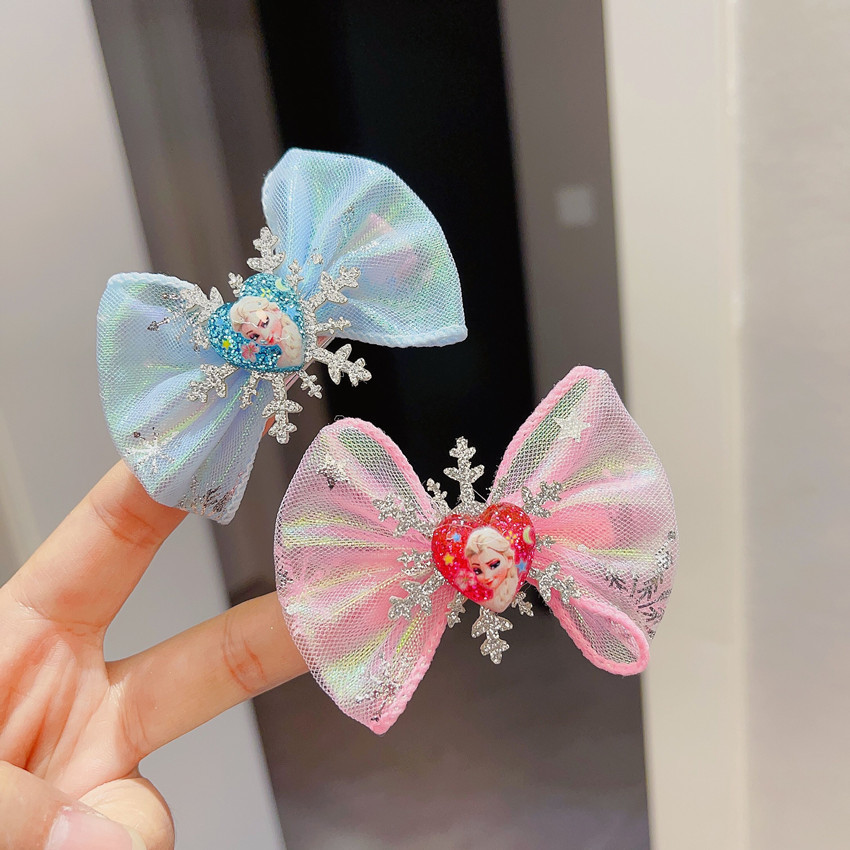 Girls Hair Accessories Frozen Bow Barrettes Princess Elsa Head Clip Colorful Cute Yarn Hairpin Bang Side Clip