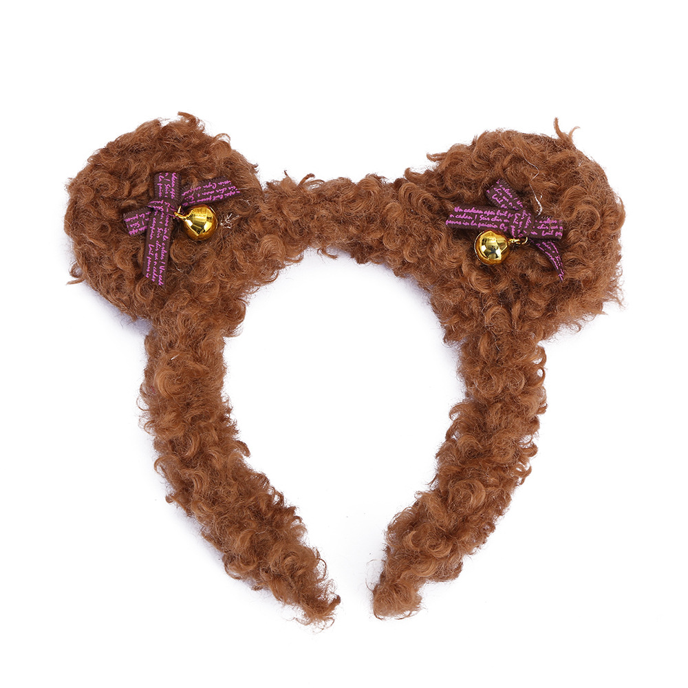 New Cartoon Cute Plush Bear Ears Bell Headband Lamb Fur Wash Face Hair Band Animal Hair Accessories