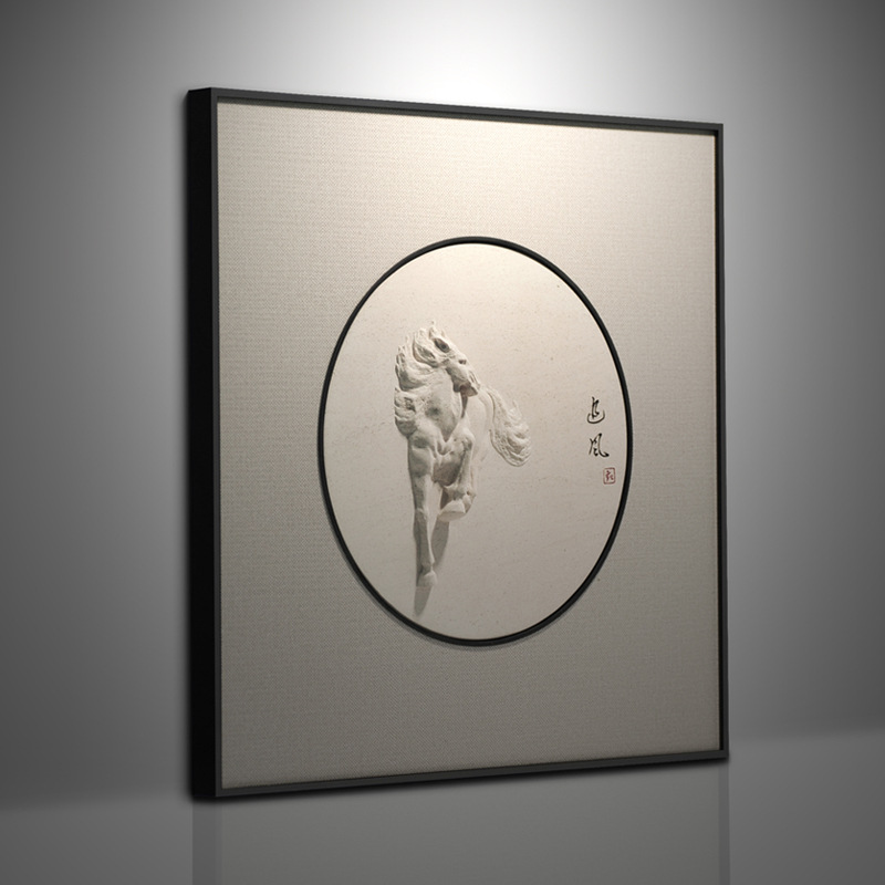 中式客厅装饰画马到成功立体浮雕入户玄关画大师手作石雕挂画