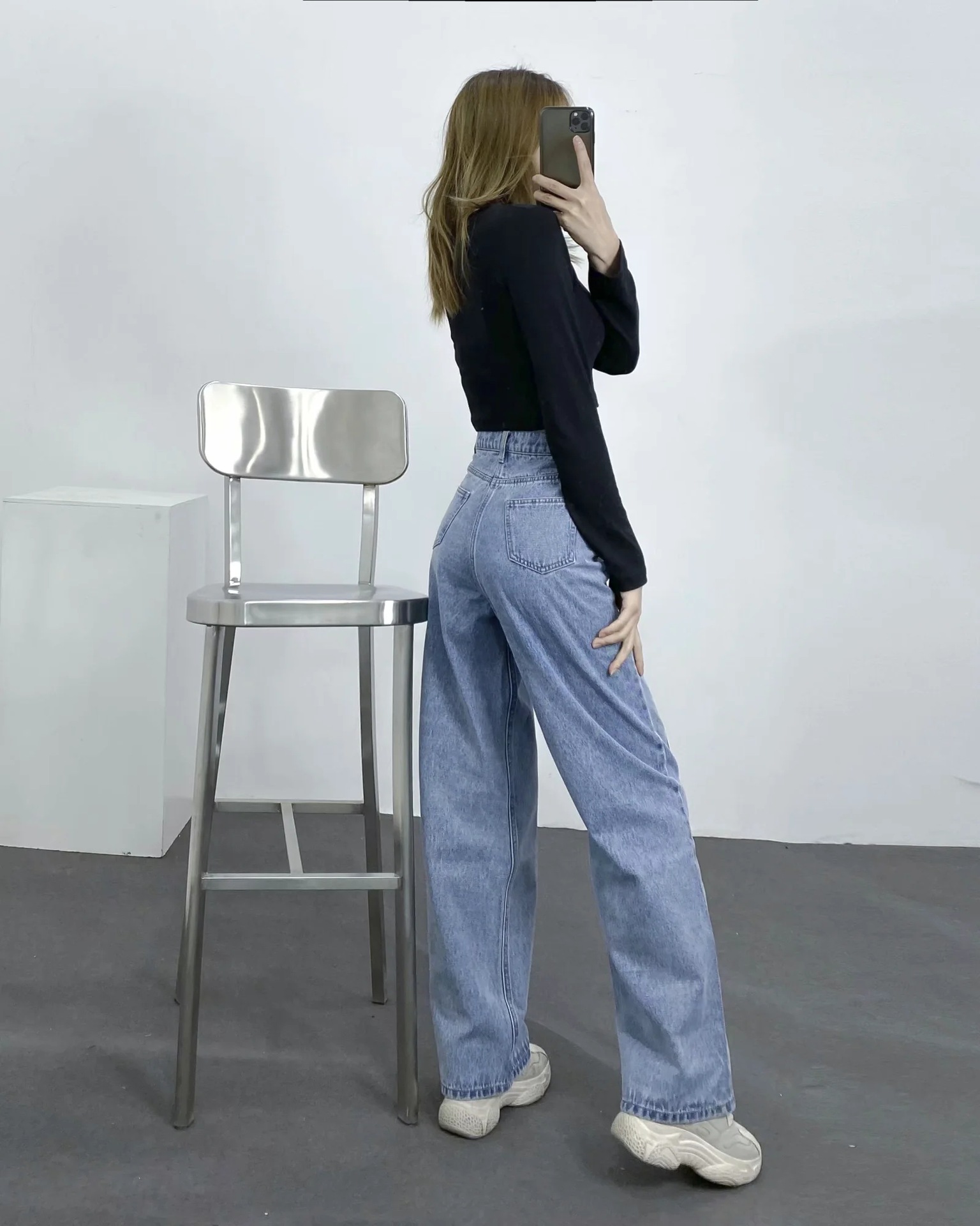 高腰爱心牛仔裤时尚潮流女装2021春季欧美风宽松显瘦牛仔阔腿裤