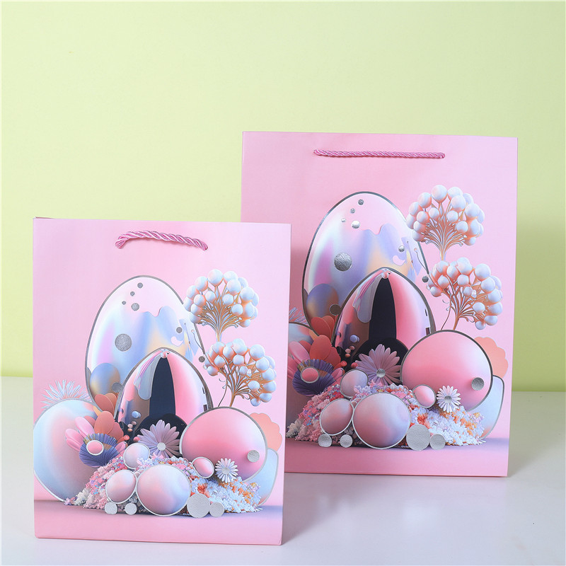 Easter White Card Gift Bag Little Bunny Paper Shopping Tote Bag in Stock Wholesale Pink Series Bag