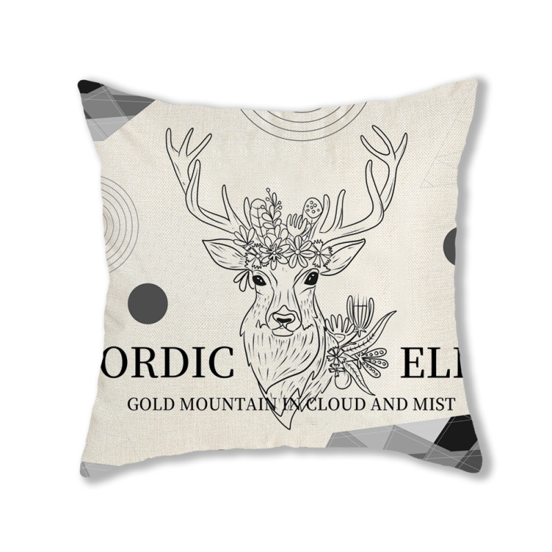 Hand-Painted Cartoon Watercolor Digital Printed Pillowcase Christmas Elk Head Portrait Holiday Activity Gift Decorative Cushion