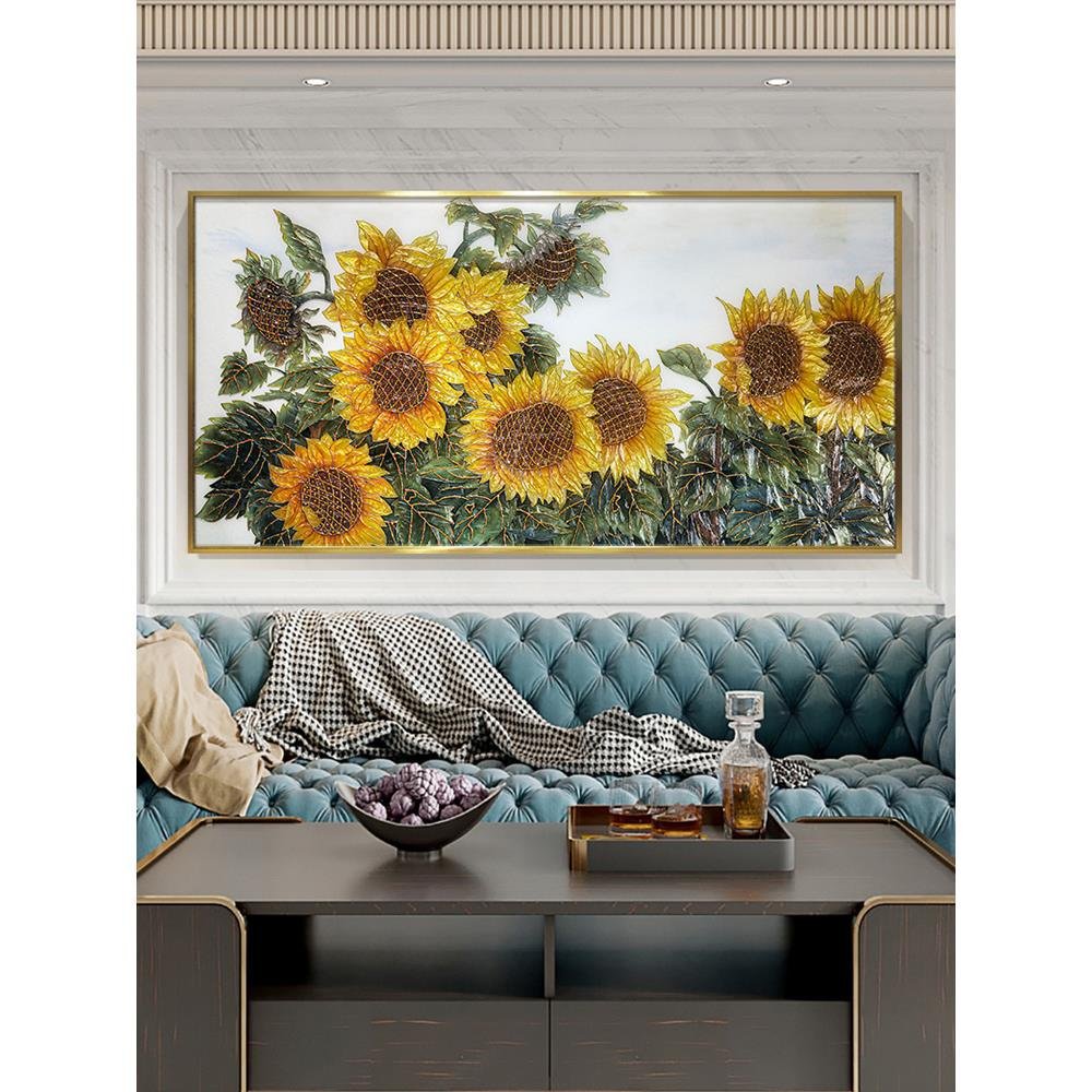 掐丝珐琅彩装饰画现代轻奢客厅沙发背景墙壁画植物绿植挂画向阳花