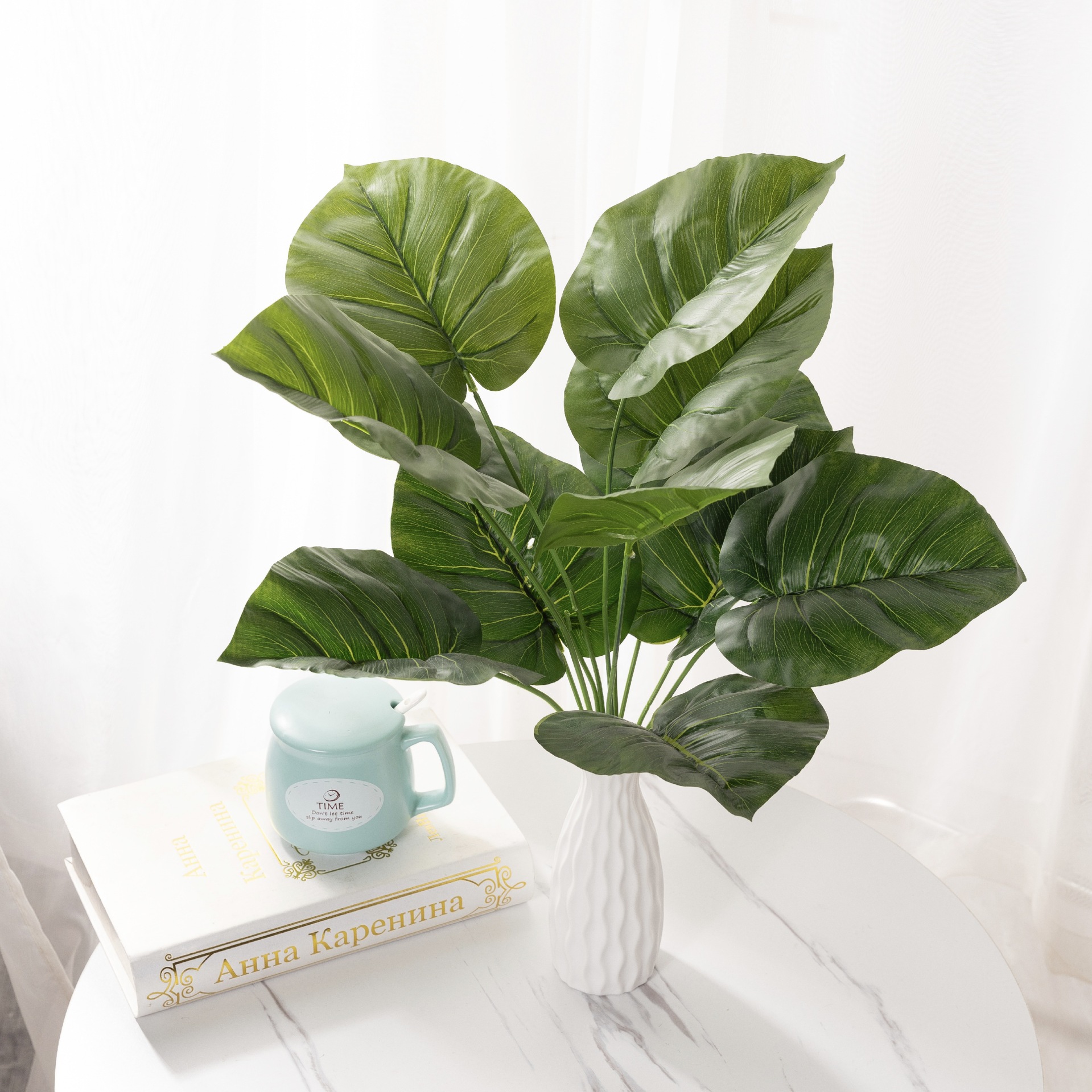 热带仿真绿植盆栽植物墙装饰配材大把束假花叶12头滴水观音龟背叶