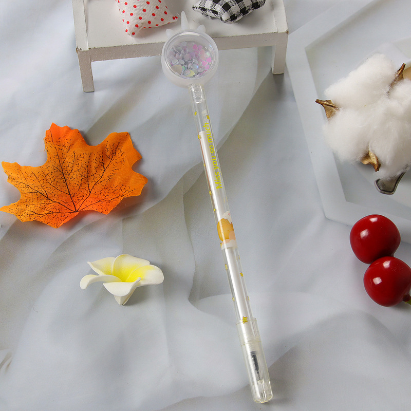 Creative Unicorn Sequins Gel Pen Cute Transparent Flower Film Pull Cap Pen Student Stationery Office Water-Based Sign Pen