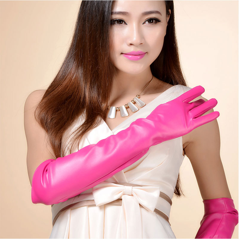 加长款皮手套 女薄 保暖百搭秋冬仿皮过肘长手套手臂套