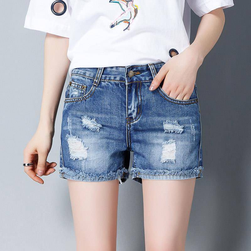 女超短裤牛仔【多色可选】牛仔短裤女夏高腰宽松破洞修身显瘦阔腿