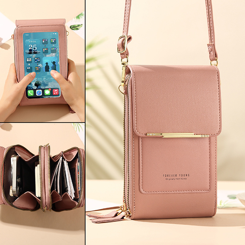 Touch Screen Mobile Phone Bag Simple Wallet Shoulder Bag Crossbody Bag Women's Bag Double Pull Veil Customizable