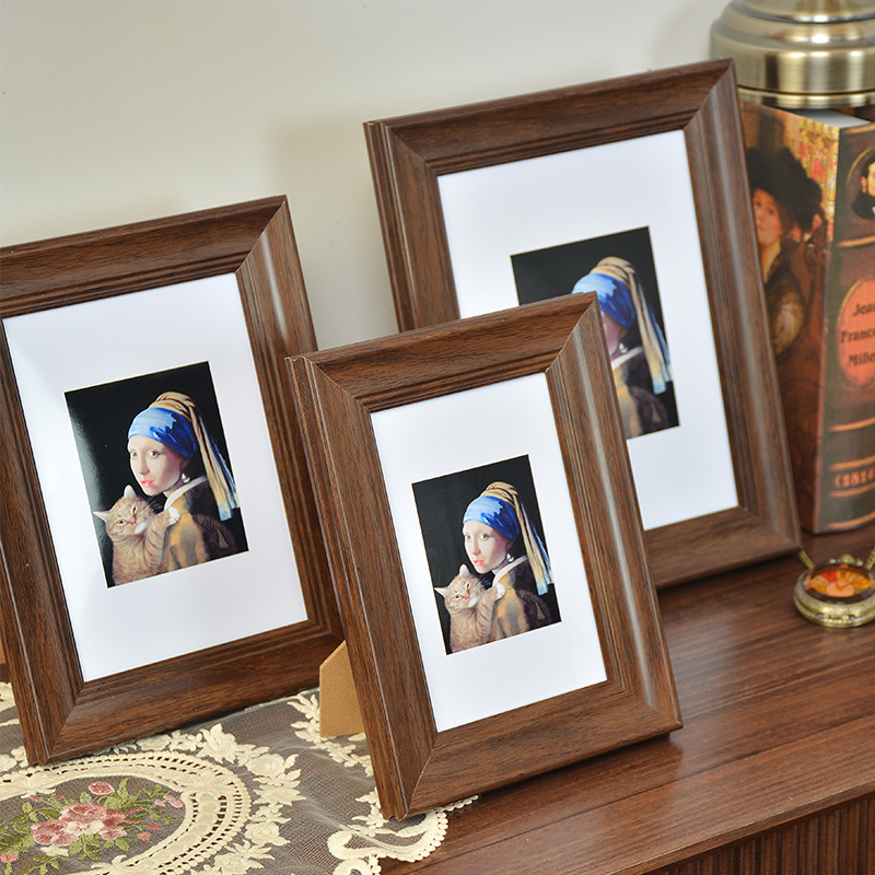 美式木纹色7寸8寸10寸复古像框架摆台挂墙定做打印洗照片做成相框
