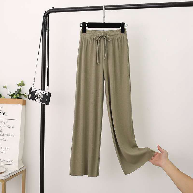 2023 New Ice Silk Wide-Leg Pants Women's Spring/Summer High Waist Drooping Loose Straight Casual Pants Slimming Versatile Mop Pants
