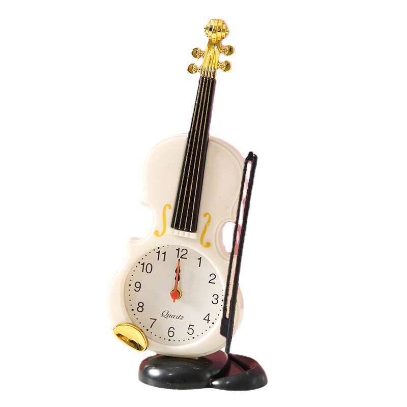 创意小提琴闹钟卡通可爱儿童小闹钟学生桌面小钟表床头台钟