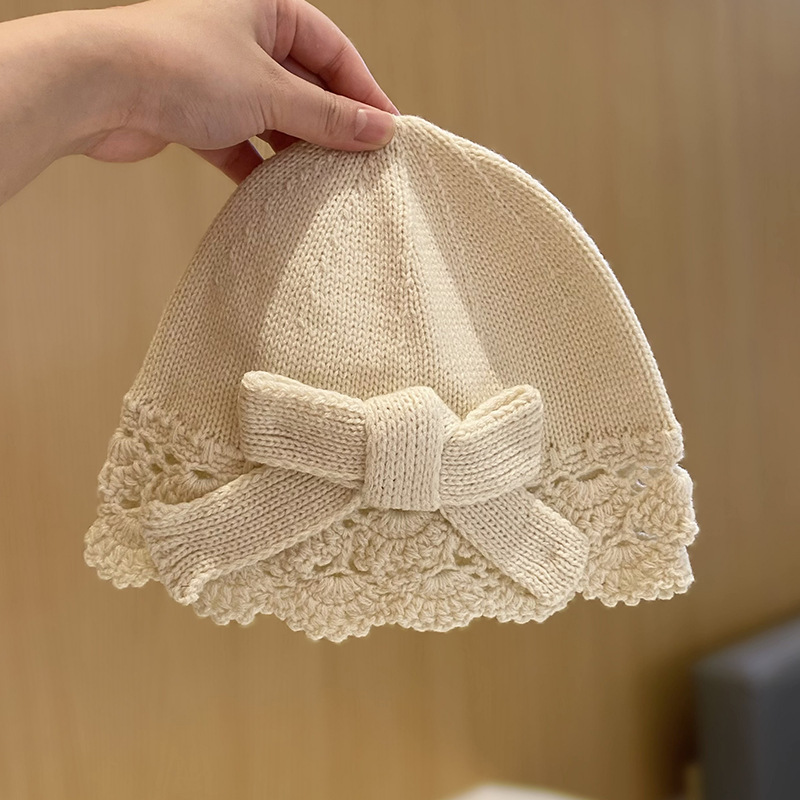 韩系优雅复古蝴蝶结手工针织毛线帽子女潮小众百搭柔软套头帽包头