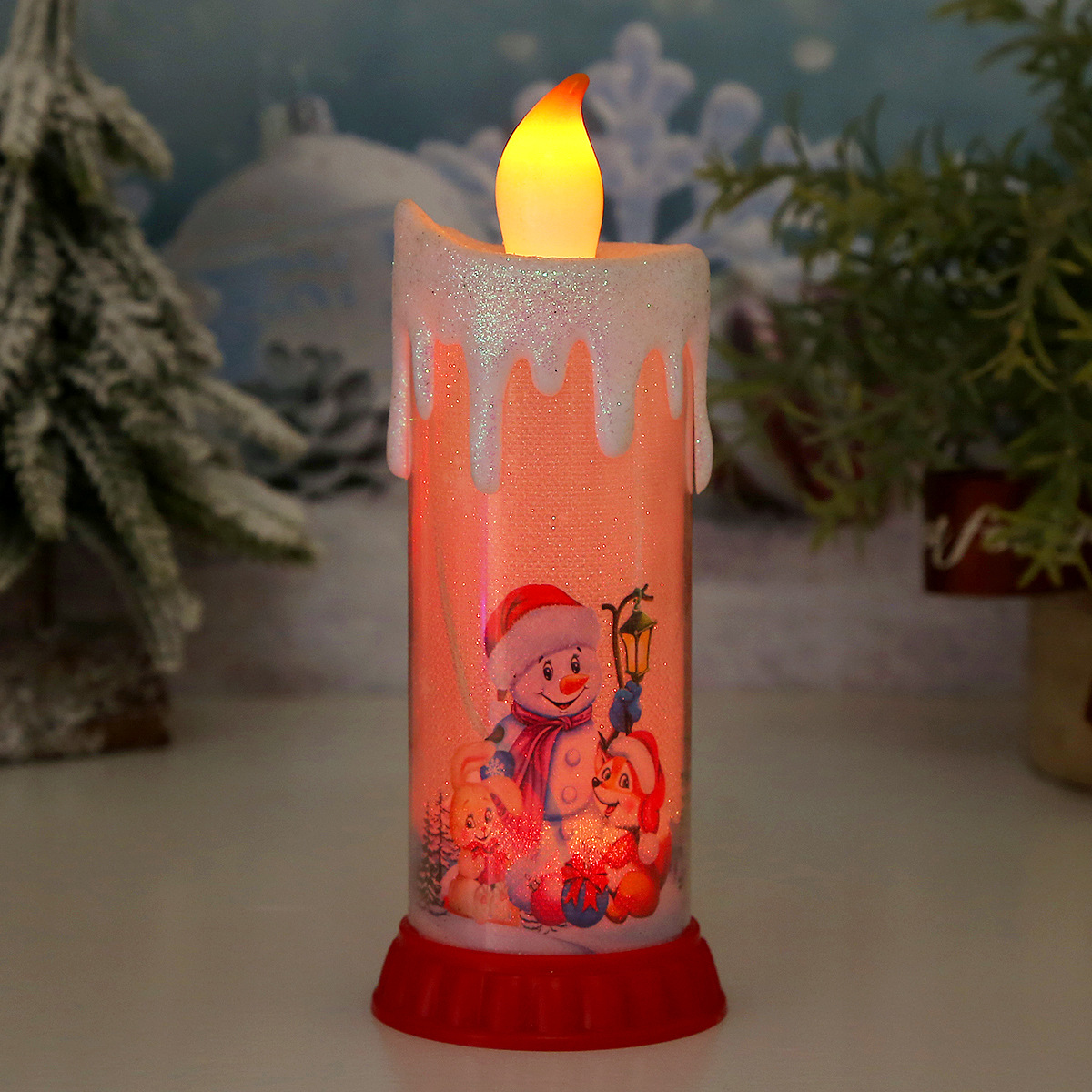 Cross-Border Colorful Christmas Decoration Candle Light Led Simulation Flame Candle Santa Claus Snowman Decoration Small Night Lamp