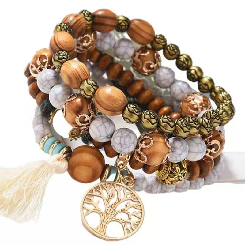 Cross-Border New Arrival Bohemian Bracelet Creative Women's Jewelry Tassel Delta Wood Beaded Ethnic Style Fashion Bracelet