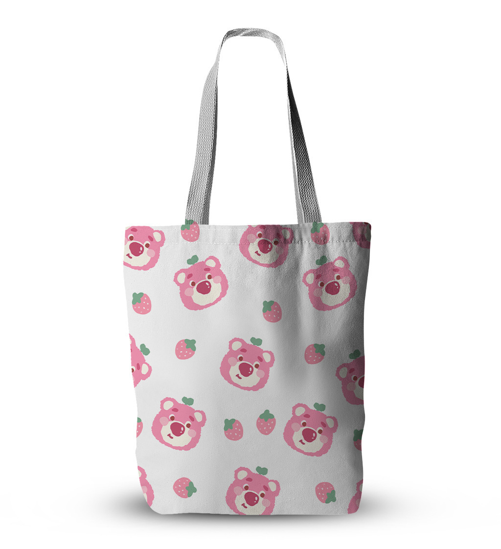 New Strawberry Bear Tote Bag Canvas Bag Student Shoulder Bag Universal Packaging Printed Canvas Bag Tote Bag Wholesale