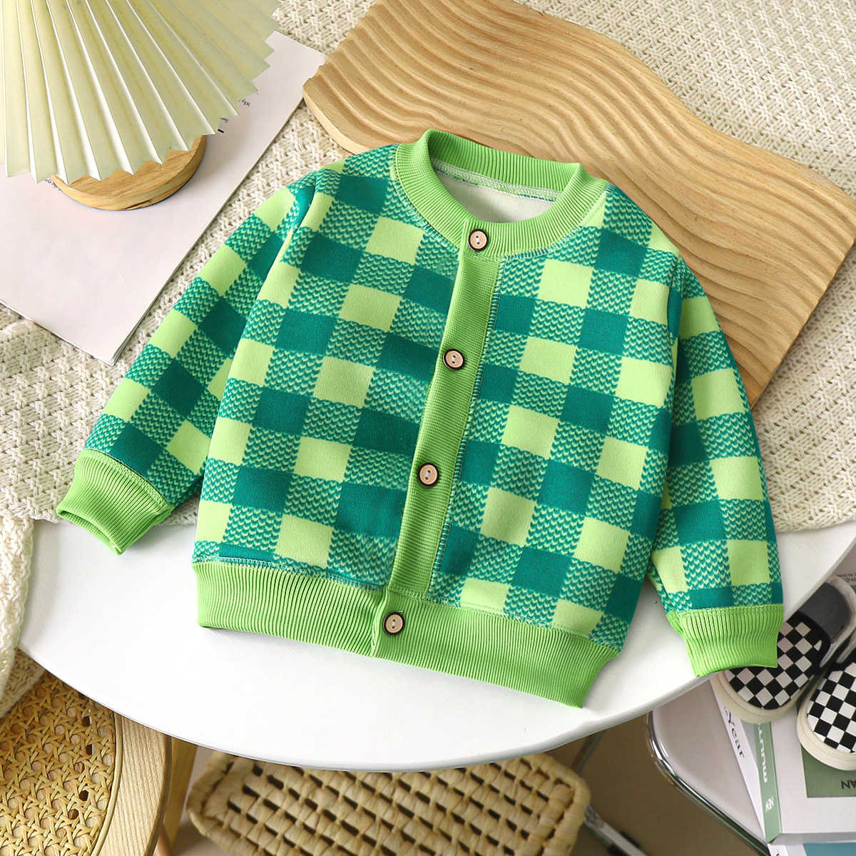 2024 Autumn and Winter New Children's All-Match Knitted Coat Boys and Girls Baby Warm Cardigan Thickened Outer Sweater